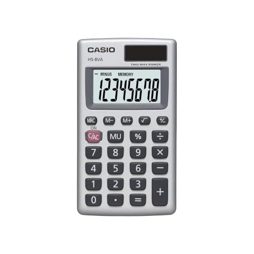 Casio HS-8VA Mini Solar-Powered 8-Digit Pocket Calculator - Pack of 1