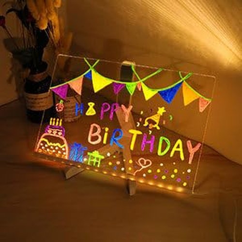 Lumiboard Led Drawing Board, Erasable Drawing Board with Night Light, 2025 New Luminous Acrylic Message Board, LED Writing Board with Adjustable Stand and 7 Pens for Office Home (20*20cm / 7.8*7.8in)