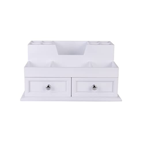 Organize It All Accessory Organizer | Dimensions: 13.8"x 7.3"x 7.1" | Holds Cosmetics | Office Supplies | Tech Accessories | Home Organization | Durable | Has 2 Drawers | 12 Compartments | White