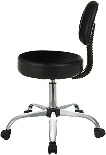 Amazon Basics Drafting Stool with Back Support, Upholstered, 360° Swivel, Black