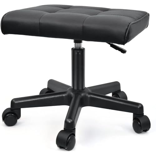 Footrest Under Desk Leg Rest Ottoman Adjustable Height Foot Stool with Wheels Leather Footrest for Home Office