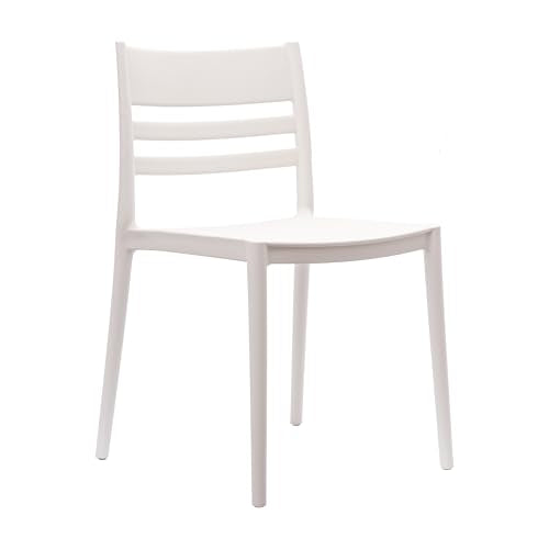 Flash Furniture Bridgeport Patio Chair with Slatted Back and Contoured Seat, Commercial All-Weather Stacking Resin Chair, UV Resistant, Indoor-Outdoor, White