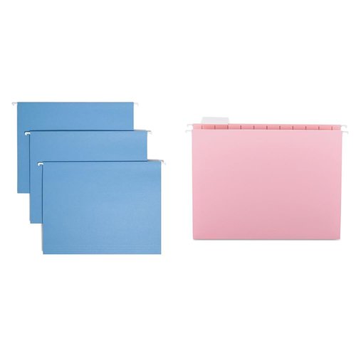 Smead Colored 25pk Blue Hanging Folders with 1/5-Cut Tab Letter Size and Smead 25pk Pink Standard Hanging Folders with 1/5-Cut Tab Letter Size