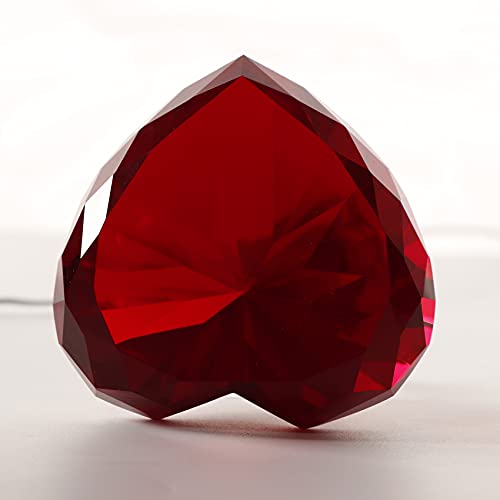 Qianwei Red Heart-Shaped Crystal Diamond Paperweight 80mm Gift for Women & Anniversary