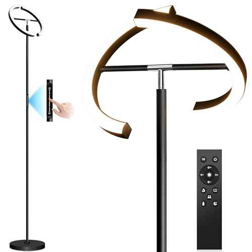Floor Lamp for Bedroom,Stepless Dimmable Standing Lamp, 3000-6000K,Rotatable Reading Light with Touch and Remote Control, Modern LED Floor Lamps for Living Room Office