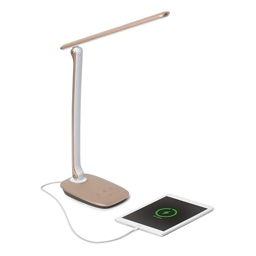 LED Desk Lamp, Bright, Dimmable LED Task Light with Touch Control, Adjustable Arm, Modern Desk Light with USB Charging Port for College Dorm Room, Classroom, Home Office, Beige