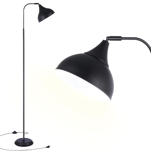 Industrial LED Floor Lamp,Black Metal Adjustable Standing Lamp for Living Room, Bedroom, Office,Rotating Head Tall Reading Lamp for Sofa or Desk, Modern Home Decor (Industrial, Tall)