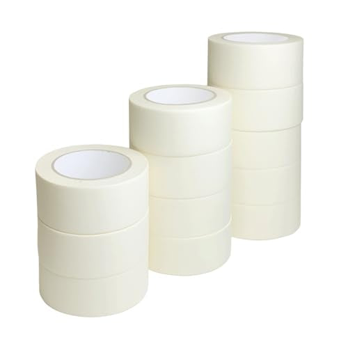 Lazybug studio Masking Tape 2 Inch Wide, 12 Pack White Masking Tape for General Purpose Use, 2 Inch x 55 Yards x 12 Rolls, 660 Yards in Total