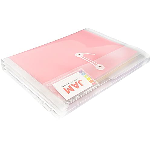 JAM Paper Plastic Envelopes with Button & String Tie Closure - 12 Pack, 3 Pockets, Clear, 12.75 x 10.5 inches