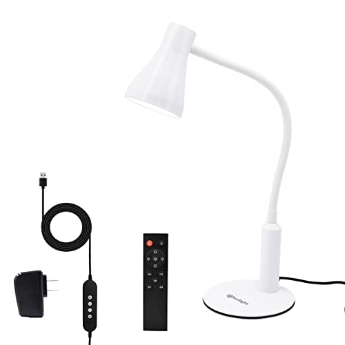 LED Desk Lamp, 3 Lighting Modes and 6 Brightness Levels, 10W Flexible Gooseneck Table Lamp for Living Room and Study, Remote Control with Timing Function, AC Adapter Included (White)