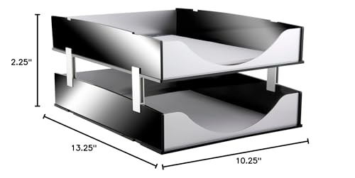 Kantek Black Acrylic and Silver Aluminum Letter Tray, Stackable Desk Organizer, 10..25" x 13.25" x 2.25", Heavy Duty, Office Organizer, Desk Accessory