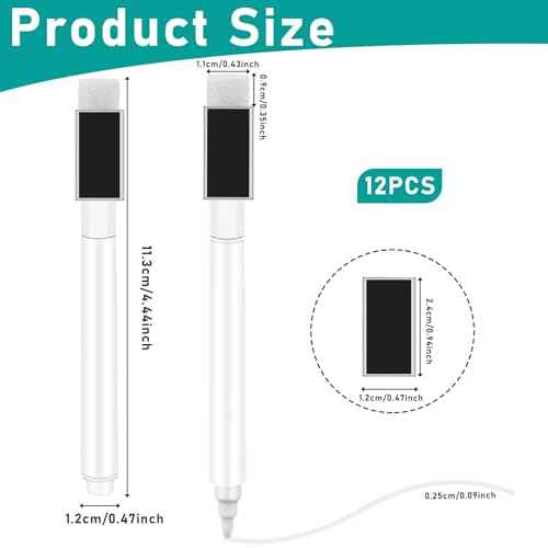 Mozeat Lens 12 Pcs Dry Erase Marker Magnetic White Fine Tip Magnetic Markers Whiteboard Markers with Eraser Marker for White Board Mini Dry erase Markers Dry Erase Pens for Office Home Black