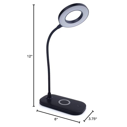 Newhouse Lighting Zlata Painted Black Plastic Tap or Touch Switch Dimmable and Adjustable Color Temperature Office Desk Lamp with 21 LEDs and USB Port, Wireless Charging