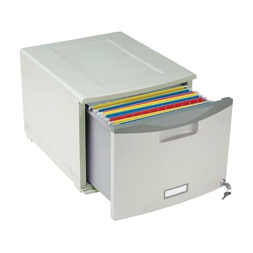 Storex Plastic One-Drawer File Cabinet ? Locking Document Organizer for Home and Office, Gray, 1-Pack (61251B01C)