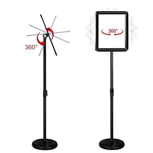 Heavy Duty Floor Sign Stand Adjustable Pedestal Sign Holder Stand, Poster Stand Aluminum Snap Open Frame for 8.5X11 Inches with Heavy Round Base, Both Vertical and Horizontal Sign Displayed