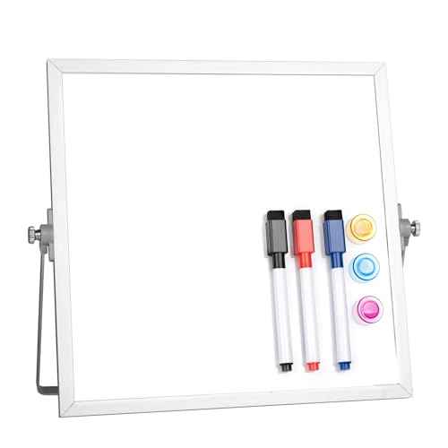 Small Desktop White Board with Stand, 10" x 10" Double-Sided Silver Aluminium Frame Whiteboard for Kids, Mini Dry Erase Board for Home, Office, School