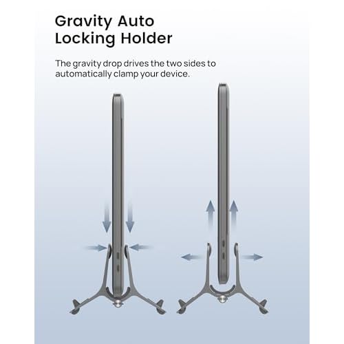 SODI Vertical Laptop Stand for Desk, Gravity Auto Lock MacBook Stand, Aluminum Laptop Holder Vertical Compatible with MacBook Pro, Air, Tablet, Space-Saving Organize Work & Home Office, Gray