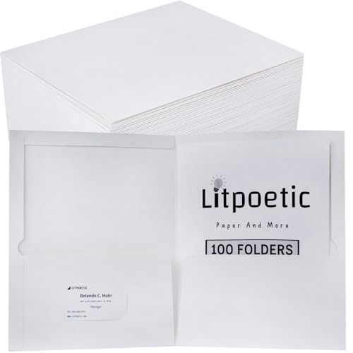 Two-Pocket Folders White Glossy Laminated Paper Folder, Letter Size Folders with Pockets, Holds 100 Sheets, for School, Office, Home,Box of 100