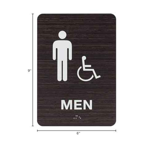 Dark Woodgrain Men And Women ADA Restroom Sign Set/Modern Chic Acrylic 6" x 9" Bathroom Signs With Braille