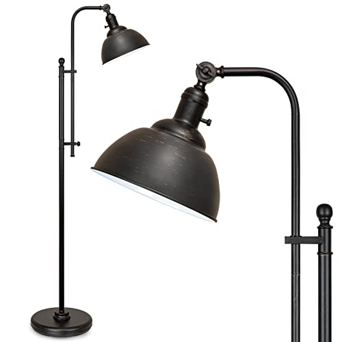 Industrial Floor Lamp, 3 Color Temperature Rustic Floor Lamps in Aged Bronze, Adjustable Height&Head Standing Reading Lamp Farmhouse Lamp