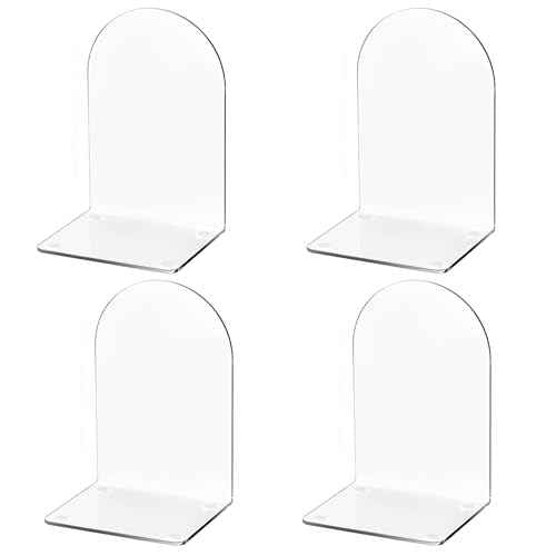 Lulonpon 4 Pieces Book Ends, Bookends, Books End for Shelves, Books End for Heavy Books, Clear Bookends, Acrylic Book Ends for School, Library,Desktop Organizer and Book Shelves