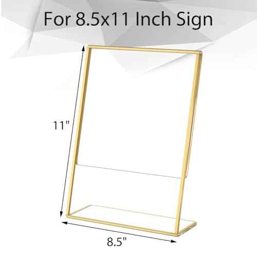 NIUBEE 8.5 x 11 Gold Frames, 6 Pack Acrylic Slanted Back Gold Picture Frames for Signs, Menu, Flyer and Art Display, Perfect for Wedding, Party, Event, Shop