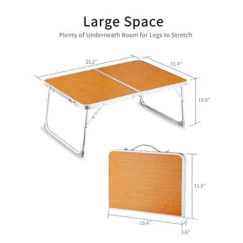 Foldable Laptop Table for Bed, SUVANE Lap Desk, Breakfast Serving Bed Tray, Portable Mini Picnic Table, Storage Space Laptop Desk Reading Holder(Bamboo)