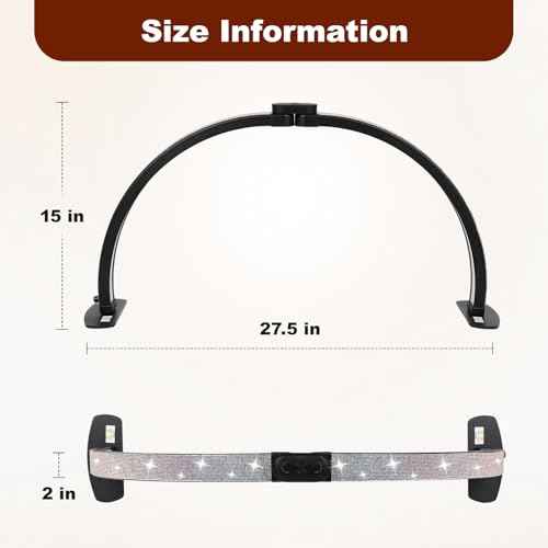 FAHKNS Half Moon Light for Nail Desk with Shining Diamond, 28IN LED Lamp with Phone Holder, Desk Lamp with 10 Levels of Adjustable Brightness, 3000-6500K Color Temperature, Black