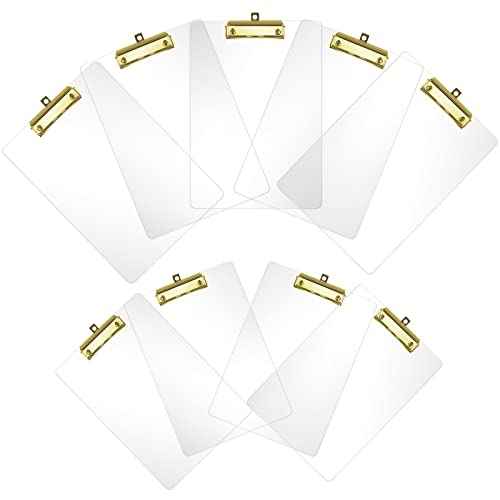 Moocci Thick Acrylic Clear Clipboards Cute Transparent Bulk Gold Clipboard with Strong Clip and Hidden Hanging Hole for A4 Paper, Art Student, Drawing, Office, School, Warehouse, Classroom, 9PC