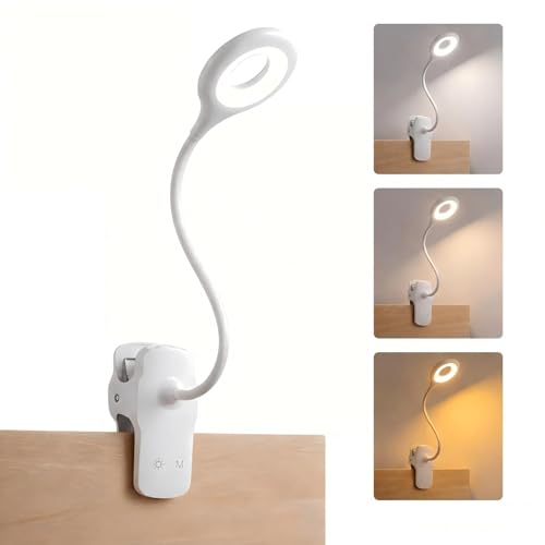 Rechargeable Clip-On Reading Light with 3 Color Modes & Adjustable Neck