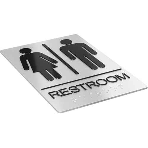 Unisex Bathroom Signs, Restroom Sign For Business - For Men and Women - 10 Pack - 9" by 6" - ADA Compliant with Braille - Strong Double-Sided Adhesives Included - Apply to Office, Home, Public Door/Wall