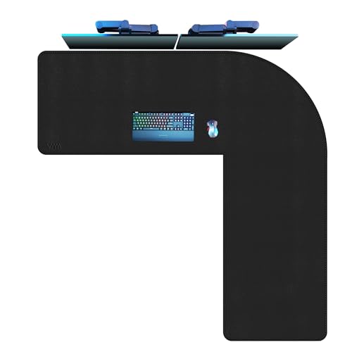 Vyaaa L Shaped Leather Desk Pad, 59" x 59" x 19.6" Large PU Leather Corner Desk Mat for Computer, Gaming, Writing, Home and Office£¨ Black£©