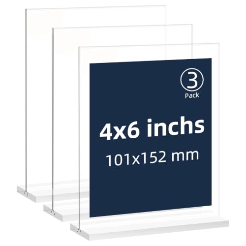 4x6 Inch Clear Acrylic Sign Holder 3 Pack - Double-Sided Display Stand for Business & Retail