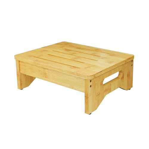 Wooden Step Stool for Adults & Kids, Non-Slip Rubber Feet, 6.5 Inch High, Lightweight Small Step, 400 Lbs Capacity, Bed Step Stool for High Bed, Bathroom & Kitchen, Bamboo
