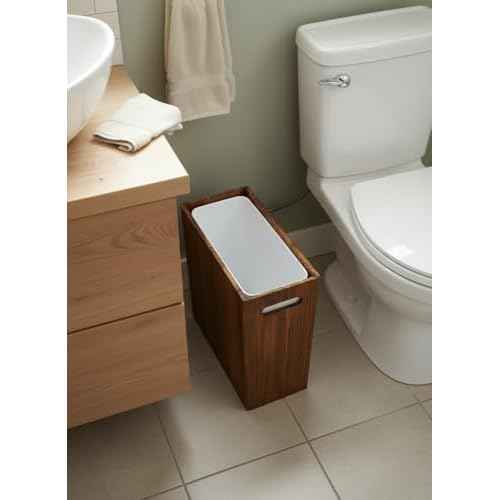 3 Gallon Wooden Trash Can with Liner,Small Solid Wood Bathroom Trash Can,Narrow Garbage Can,Decorative Waste Basket for Bathroom,Bedroom,Office