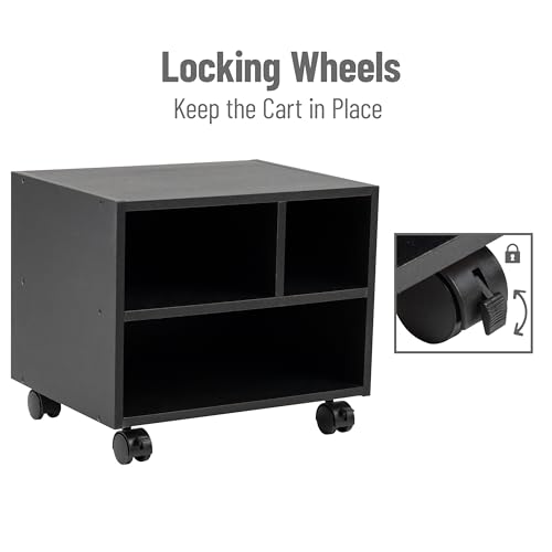 Mind Reader Rolling Printer Cart, Utility Cart, Printer Stand, Under Desk Storage, Office, MDF, 16" L x 12" W x 13.75" H, Black