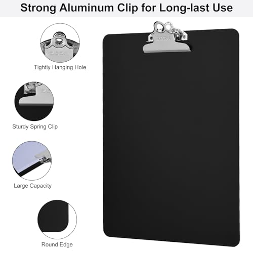 ZCZN Black Metal Clipboard 12 x 9 Inches Heavy Duty Aluminum Clipboards A4/Letter Size with High Capacity Clip