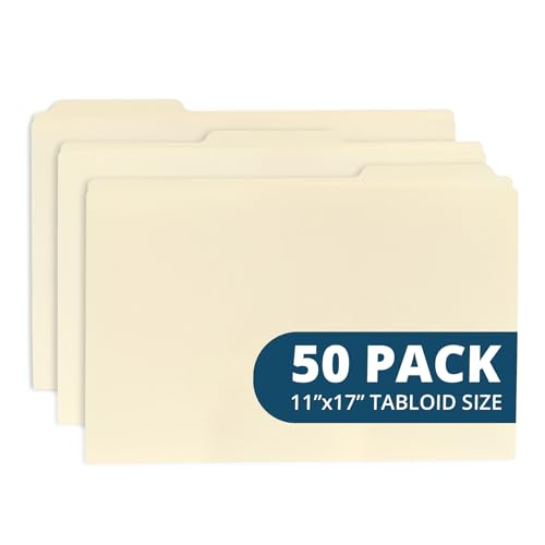 Blue Summit Supplies 11x17 Folders for Blueprints, Plans, Drawings, and Construction, Manila 11x17 File Folders, Bulk 50 Pack