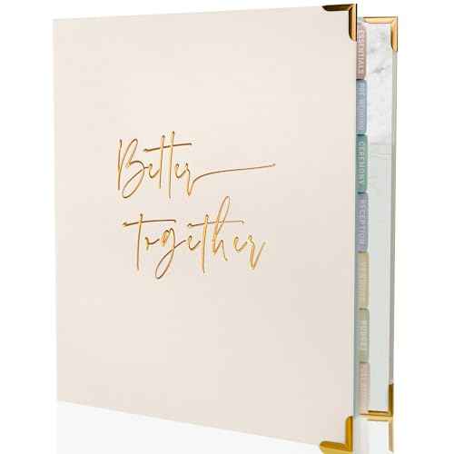 Elegant Wedding Planner Book and Organizer | 3 Ring Premium Wedding Binder | Tissue Wrapped | Unique Engagement Gift for Couples | Dividers, Pockets & Calendar | Protected Gold Corners (Beige)