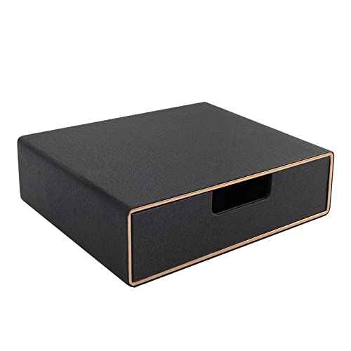 Stackable Organizer Drawer PU Leather Classic Handmade,Organize Home Office Desk Accessories and Sort Letter-Size Paper/a4 Document,Desk Caddy with Drawers Storage Box ,13.1x10x3.7inches,Black