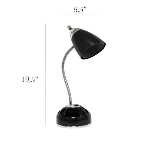 Simple Designs LD1089-BLK 19.5" Swivel & Shine Lazy Susan Desk Lamp with Charging Outlet, for Office, Bedroom, Living Room, Black
