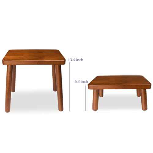 13.4inch Wooden Step Stool for Adults,Small Wooden Stool with Non-Slip Feet,Removable Plant Stand,Compact Square Design for Bedroom Office Bathroom Garden(Brown, Large)