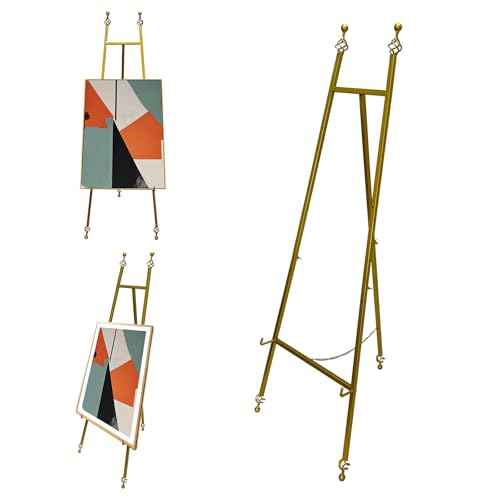 Iron Adjustable Arts & Crafts Easels,Metal Easel Stand with Chain Support for Mirror,58 Inch Floor Easels for Display Wedding Sign(Gold)