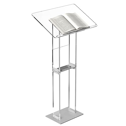 Acrylic Podium with Storage Shelf - 23.6 x 15.7 x 46.1 in, Clear Desk Lectern