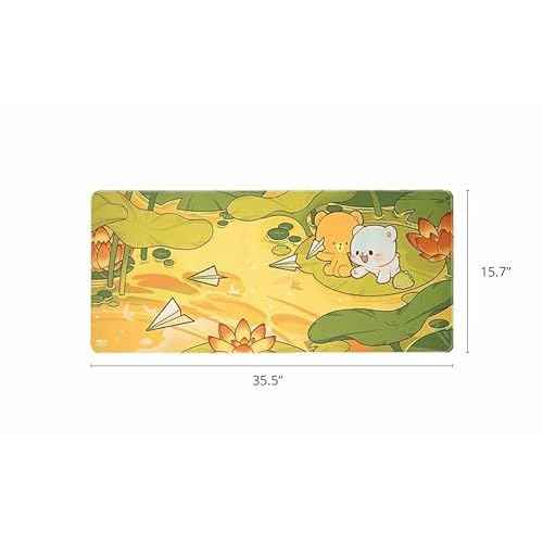 Pond Adventure Desk Mat Authentic Milkmochabear Merchandise Cute Extra Large Gaming Mouse Pad with Non-Slip Rubber Base for Computer Keyboard Laptop Home Office Accessories (35.5" x 15.7")