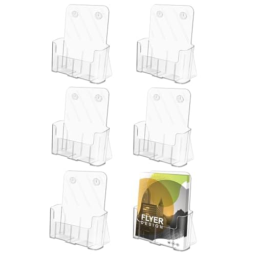 Acrylic Brochure Holder, Acrylic Sign Holder 8.5 x 11, 6 Packs Brochure Display Stand, Clear Flyer Holder Pamphlet Paper Literature Holder for Document Magazine Menu, Table Desk Wall Mount