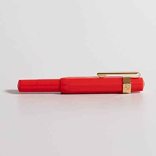 Kaweco Sport Classic Fountain Pen Red, Fine Nib Sport Octagonal Clip Gold