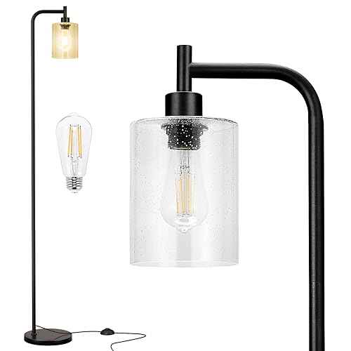 Floor Lamps for Living Room - Standing Lamp with Seeded Glass Shade, Modern Floor Lamp with LED Bulbs, Industrial Floor Lamp for Bedroom, Black Tall Lamp for Office(Light Bulb Included)