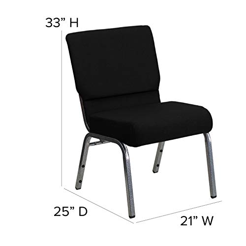 Flash Furniture Hercules 21in Wide Black Fabric Stackable Church Chair, Black Fabric/Silver Vein Frame