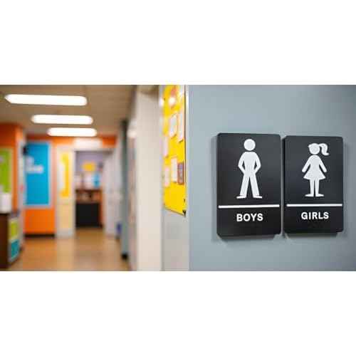 USA MADE - Boys ADA Compliant Restroom Sign - Includes Adhesive Tape and Instructions (Black, Pack of 2)